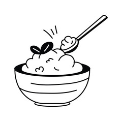 Chinese rice in a bowl with chopsticks, editable icon of rice bowl