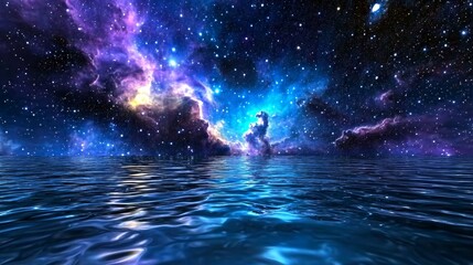 Night Sky with Stars Reflected in Ocean Water Cosmic Beauty