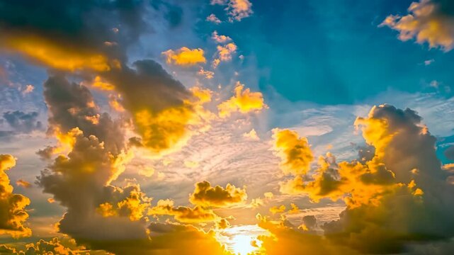 heavenly glory sunlight shine at horizon over cloudscape