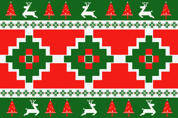 Christmas seamless pattern with deer and trees in a Nordic tribal design,perfect for festive decorations, vintage designs, and holiday-themed textiles,Traditional ethnic, geometric, ethnic,culture