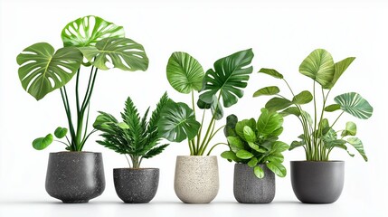 Obraz premium collection of indoor mini plants potted Monstera isolated on white background