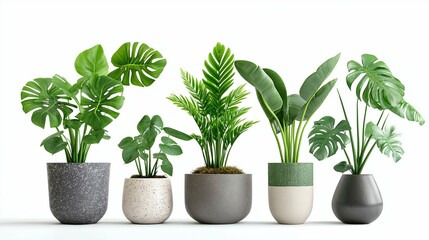 Obraz premium collection of indoor mini plants potted Monstera isolated on white background