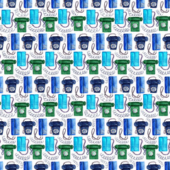 Fototapeta premium Watercolor seamless pattern with colorful retro phones 