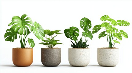 Obraz premium collection of indoor mini plants potted Monstera isolated on white background