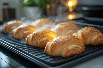 Freshly Baked Croissants On Baking Tray