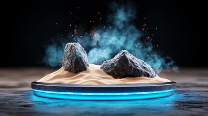 Futuristic Sci fi Scene with Glowing Platform and Sand