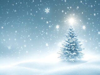 A Snowy Christmas Tree Under a Glimmering Sky