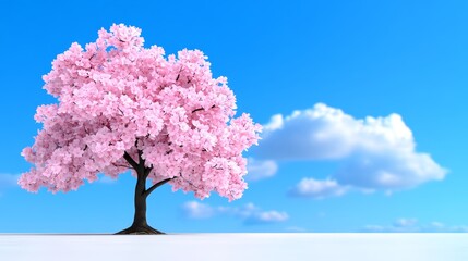 Obraz premium Pink Cherry Blossom Tree Against a Blue Sky with Clouds