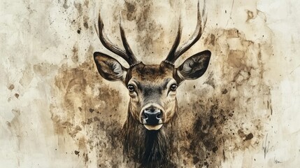 Majestic Stag Portrait on Artistic Background