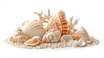 Obraz premium Assorted Shells and Coral on White Background