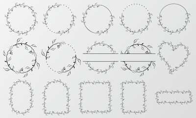 Vector set of floral circle frame, flourish design element for wedding, greeting card