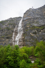 Lauterbrunnen, Village in Switzerland, in the Swiss Alps, Beautiful Valley with rocky cliffs and Waterfalls, Known as the Land of 72 Waterfalls
