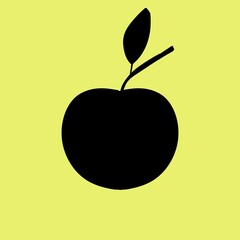 Black apple on a yellow background. Illustration of an apple on a yellow background.