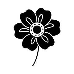 Elegant Black Flower Glyph Vector Icon Illustration with Detailed Petals and Center, Perfect for Floral Designs, Nature Themes, and Decorative Graphic Elements