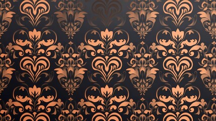 Vector pattern of elegant dark lines with ancient ornamental motifs in a copper color on the background,