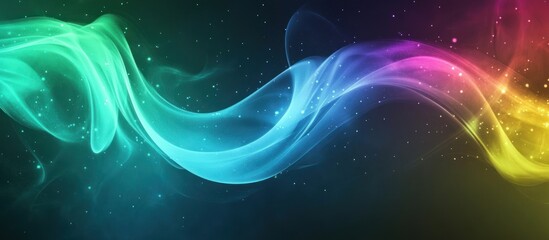 Abstract colorful smoke wave with glowing particles.