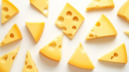 collection of cheese pieces isolated on white background