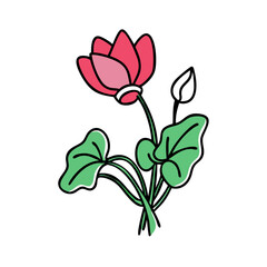 cyclamen flower vector icon, vector flower illustration, flower icon - simple vector illustration of a cyclamen flower, ideal for floral designs, botanical art, and nature-themed projects..