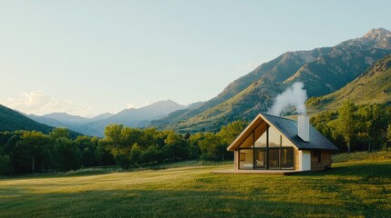 Obraz premium Cozy Modern House Amidst Scenic Nature Landscape