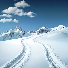 Obraz premium A snow covered mountain range with a snow covered road leading to the top