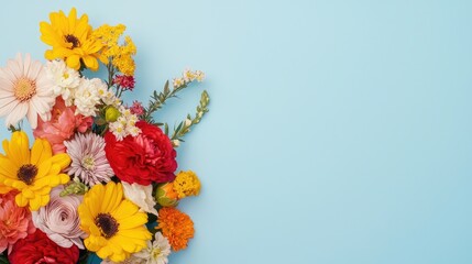 Obraz premium Colorful Flower Bouquet on Blue Background