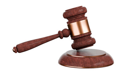 Detailed 3d render of a wooden judge or chairman or auction gavel or mallet with nice copper details. Isolated from background. Law and orter illustration
