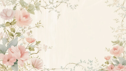 wallpaper with a flower and plant theme with a cream colored background