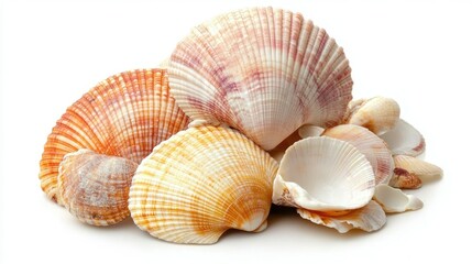Collection of Colorful Sea Shells on White Background
