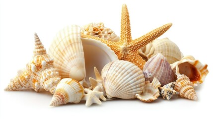 Collection of Beautiful Sea Shells and Starfish