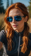 Confident Young Woman Taking Outdoor Selfie with Sunglasses and Red Hair in Natural Light