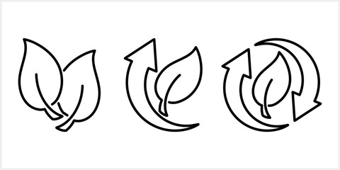 Doodle recycled arrow with leaf icon isolated. Vector stock illustration