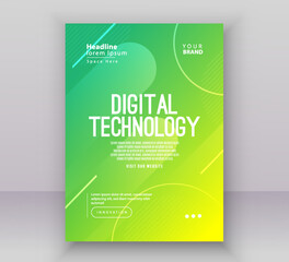 Poster brochure cover banner presentation layout template, Technology digital futuristic internet network connection green blue background, Abstract cyber future tech communication Ai big data science