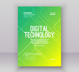Poster brochure cover banner presentation layout template, Technology digital futuristic internet network connection green blue background, Abstract cyber future tech communication Ai big data science
