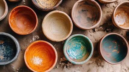 Colorful Ceramic Bowls Displayed on Flat Surface