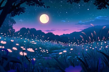 Beautiful 8K Glowing Moon Plants Anime Wallpaper