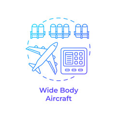 Wide body aircraft blue gradient concept icon. Aviation services, transportation. Round shape line illustration. Abstract idea. Graphic design. Easy to use in infographic, presentation