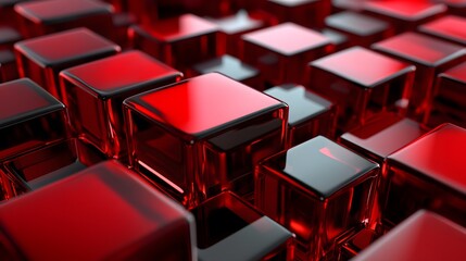 Fototapeta premium A vibrant arrangement of glossy red and black cubes creating a striking visual pattern.