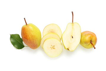 Sweet ripe pears on white background