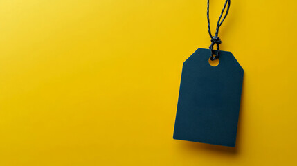A blank black price tag hangs against a bright yellow background, symbolizing the excitement of Black Friday sales and shopping for bargains