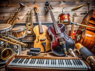 Naklejka premium Dynamic Music Instrument Vector Elements for Candid Photography Capturing the Essence of Sound and Creativity in a Visually Striking and Artistic Way