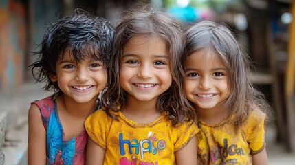happy smiling group of kids, multiracial, multinational  children, positive lifestyle concept
