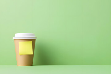 Single Yellow Sticky Note on Brown Coffee Mug | Office Desk, Workspace Organisation, Note-Taking, Productivity, Morning Coffee Routine