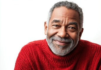 Obraz premium An elderly black African man in his 60s or 70s exudes health and confidence, his joyful spirit captured in a bright smile that reflects his vibrant energy.