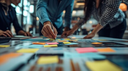 the essence of teamwork, this photo of a brainstorming session with sticky notes is perfect for promoting innovation.