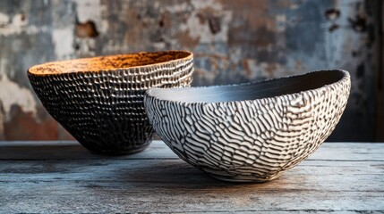 Fototapeta premium Unique Textured Bowls on Wooden Surface