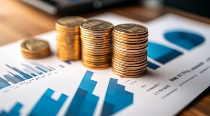 Gold Coins on Financial Graph  Business Success  Growth  Investment
