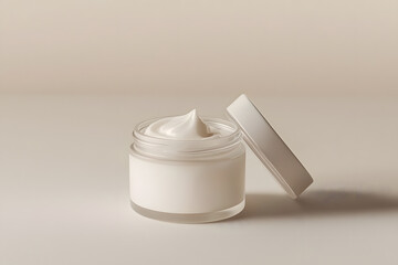 Small Frosted Glass Jar Filled with Luxurious White Cream | Skincare Product, Beauty Treatment, Moisturising, Premium Cosmetic Packaging