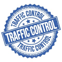 TRAFFIC CONTROL text on blue round stamp sign