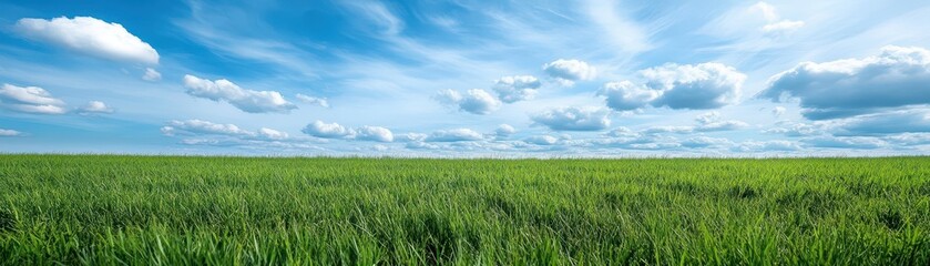 Fototapeta premium Expansive grassy plains stretch beneath a dramatic cloudy sky, evoking a sense of tranquility and nature's beauty.