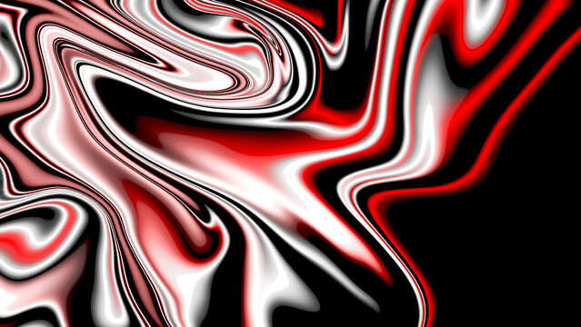 Abstract black, white, and red liquid swirl.